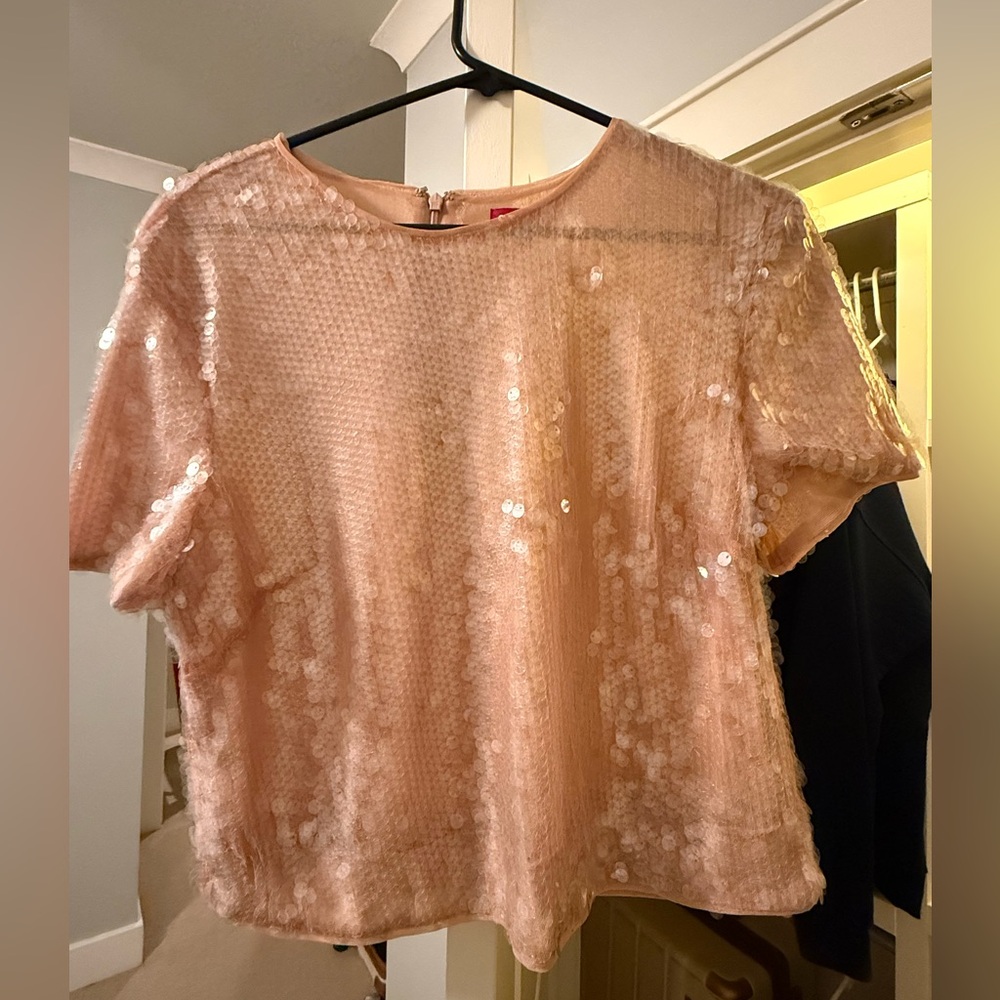 STAUD Blush Sequin Short Sleeve Top